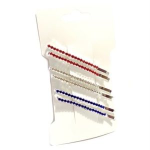 Red White & Blue Rhinestone Bobby Pins Set of 6